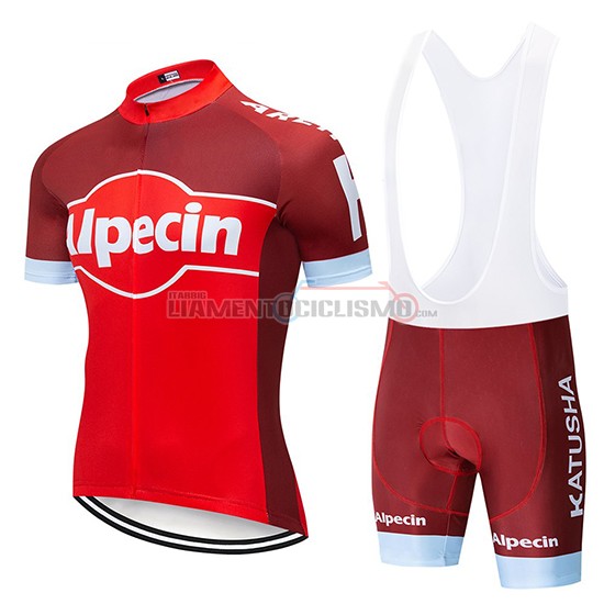 Abbigliamento Ciclismo Katusha Alpecin Manica Corta 2019 Rosso Bianco